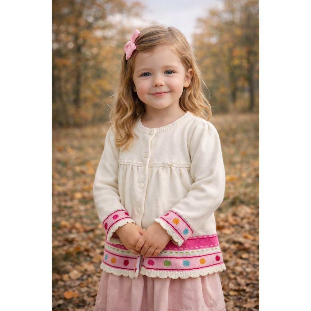 Gymboree‎ Cardigan Sweater Girls 5T Ivory Pink Polka Dot Knit Cottagecore